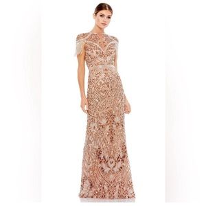 Mac Duggal 5452 Beaded Fringe Dress in Copper